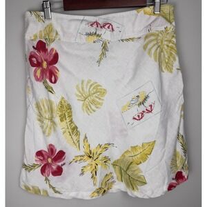 John Paul Richard Tropical Pure Linen Skirt Sz 14 Leaves Hibiscus Beach Umbrella